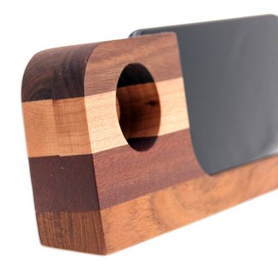 Alternate image for Handcrafted Wood Smartphone Speaker with Brown Stripes Wooden Sounds