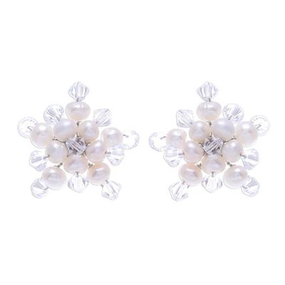 Alternate image for Hand Made Pearl Button Earrings from Thailand White Stars
