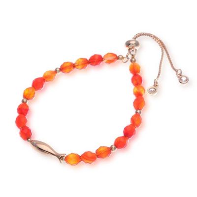 Alternate image for Natural Carnelian Beaded Bracelet with Brass Fish Pendant Fiery Fish