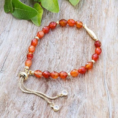 Alternate image for Natural Carnelian Beaded Bracelet with Brass Fish Pendant Fiery Fish