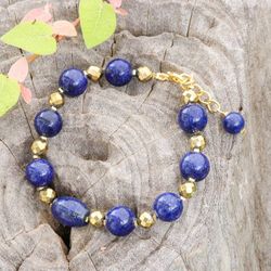 Image for Hand Threaded Lapis Lazuli and Hematite Pendant Bracelet Golden Orbit