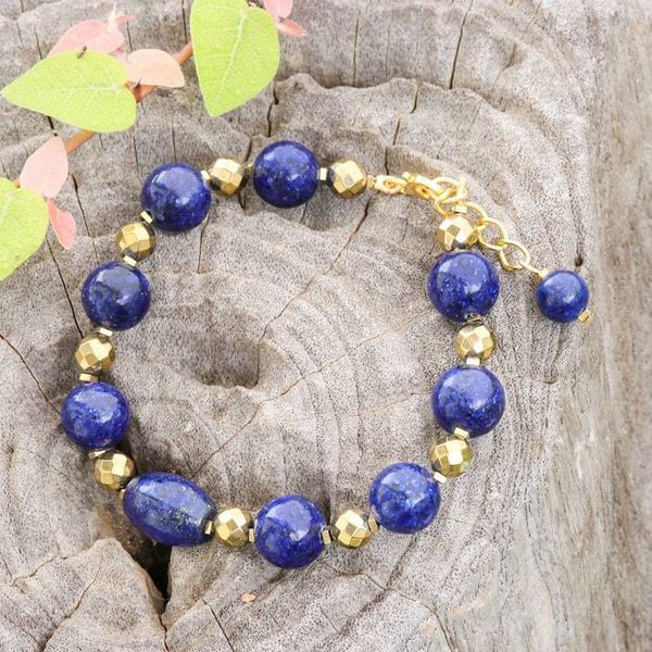 Alternate image for Hand Threaded Lapis Lazuli and Hematite Pendant Bracelet Golden Orbit