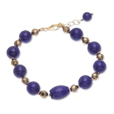 Alternate image for Hand Threaded Lapis Lazuli and Hematite Pendant Bracelet Golden Orbit