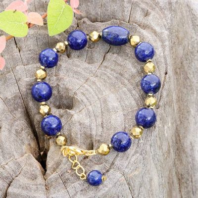 Alternate image for Hand Threaded Lapis Lazuli and Hematite Pendant Bracelet Golden Orbit