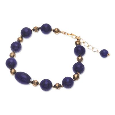 Alternate image for Hand Threaded Lapis Lazuli and Hematite Pendant Bracelet Golden Orbit