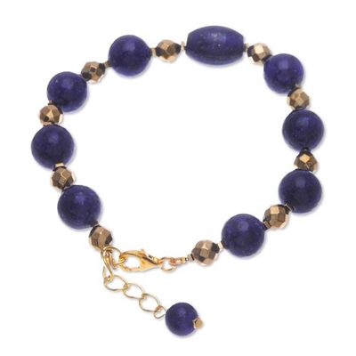 Alternate image for Hand Threaded Lapis Lazuli and Hematite Pendant Bracelet Golden Orbit