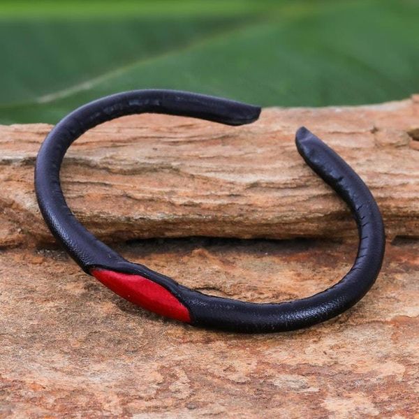 Alternate image for Black and Red Leather Cuff Bracelet from Thailand Black-Red Eye