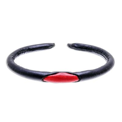 Alternate image for Black and Red Leather Cuff Bracelet from Thailand Black-Red Eye