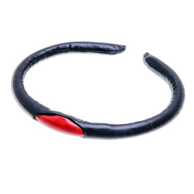 Alternate image for Black and Red Leather Cuff Bracelet from Thailand Black-Red Eye