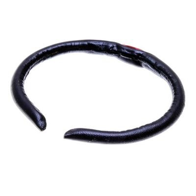 Alternate image for Black and Red Leather Cuff Bracelet from Thailand Black-Red Eye