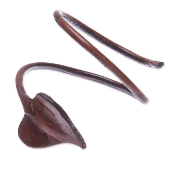 Alternate image for Leaf-Themed Leather Wrap Bracelet in Chestnut from Thailand Heart Leaf in Chestnut