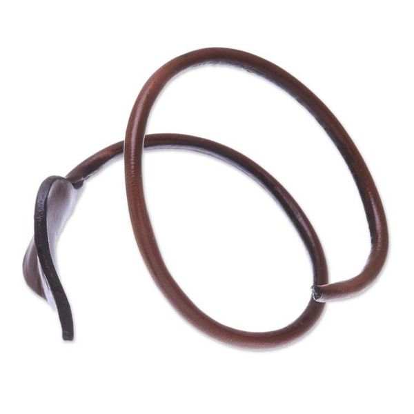 Alternate image for Leaf-Themed Leather Wrap Bracelet in Chestnut from Thailand Heart Leaf in Chestnut
