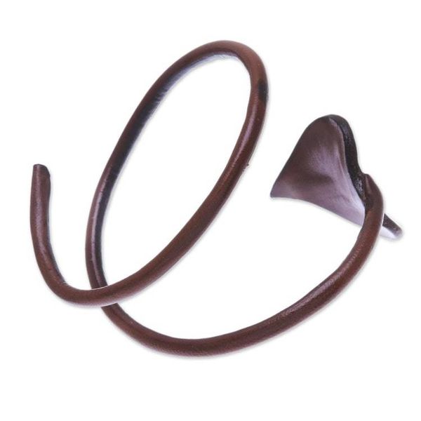 Alternate image for Leaf-Themed Leather Wrap Bracelet in Chestnut from Thailand Heart Leaf in Chestnut