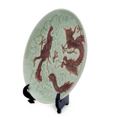 Alternate image for Celadon Ceramic Decorative Plate Dragon Journeys