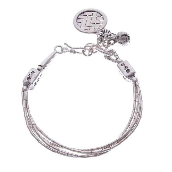 Alternate image for Thai Karen Hill Tribe Silver Beaded Floral Charm Bracelet Floral Weave