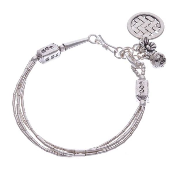 Alternate image for Thai Karen Hill Tribe Silver Beaded Floral Charm Bracelet Floral Weave