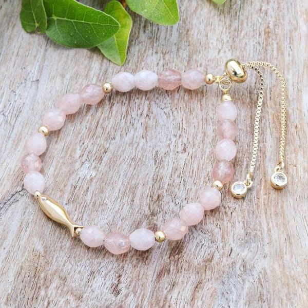 Alternate image for Whimsical Rose Quartz Beaded Bracelet with Fish Pendant Dulcet Fish