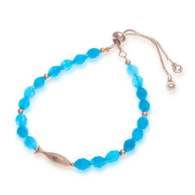 Alternate image for Ocean-Inspired Blue Quartz Beaded Bracelet with Fish Pendant True Fish