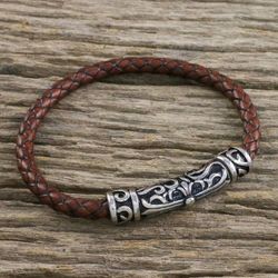 Image for Leather Cross Pendant Bracelet in Brown from Thailand Ancient Cross in Brown