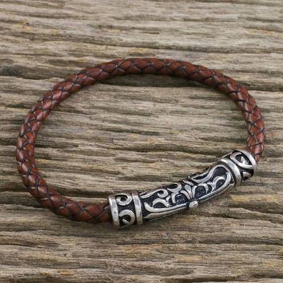 Primary image for Leather Cross Pendant Bracelet in Brown from Thailand Ancient Cross in Brown