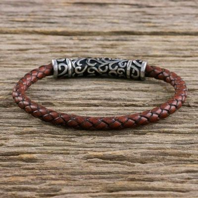 Alternate image for Leather Cross Pendant Bracelet in Brown from Thailand Ancient Cross in Brown