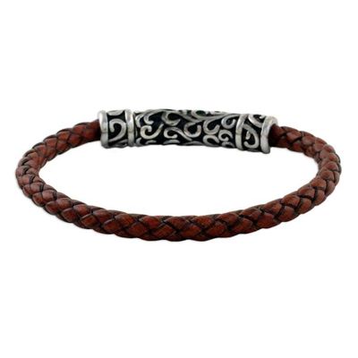 Alternate image for Leather Cross Pendant Bracelet in Brown from Thailand Ancient Cross in Brown