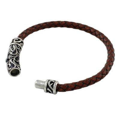 Alternate image for Leather Cross Pendant Bracelet in Brown from Thailand Ancient Cross in Brown