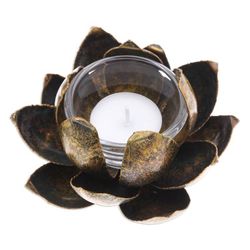 Image for Handmade Antique Finished Steel Lotus Flower Tealight Holder Precious Lotus in Gold
