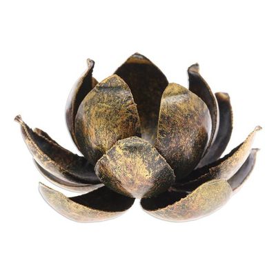 Alternate image for Handmade Antique Finished Steel Lotus Flower Tealight Holder Precious Lotus in Gold