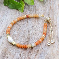 Image for Handmade Multi-Gemstone Pearl Beaded Bracelet in Warm Hues Pearl of Bliss