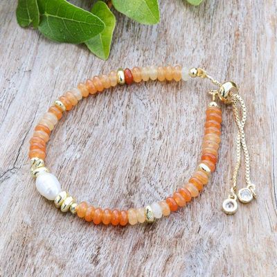 Primary image for Handmade Multi-Gemstone Pearl Beaded Bracelet in Warm Hues Pearl of Bliss