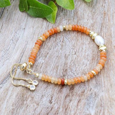 Alternate image for Handmade Multi-Gemstone Pearl Beaded Bracelet in Warm Hues Pearl of Bliss