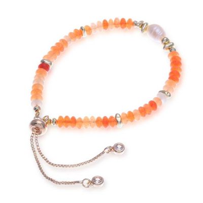 Alternate image for Handmade Multi-Gemstone Pearl Beaded Bracelet in Warm Hues Pearl of Bliss