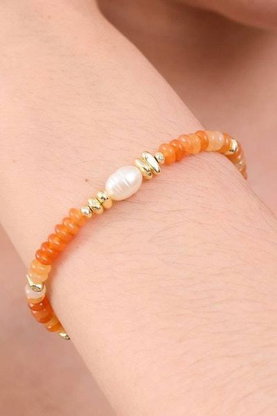 Alternate image for Handmade Multi-Gemstone Pearl Beaded Bracelet in Warm Hues Pearl of Bliss