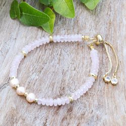 Image for Multi-Gemstone Peach Pearl Beaded Bracelet in Pink Hues Triple Sweetness