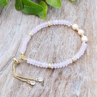 Alternate image for Multi-Gemstone Peach Pearl Beaded Bracelet in Pink Hues Triple Sweetness
