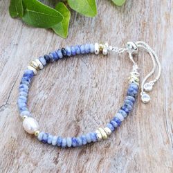 Image for Thai-Made Multi-Gemstone Pearl Beaded Bracelet in Blue Hues Pearl of Truth