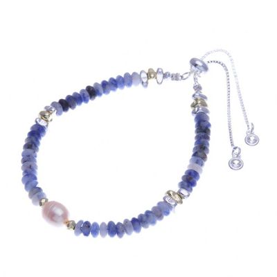 Alternate image for Thai-Made Multi-Gemstone Pearl Beaded Bracelet in Blue Hues Pearl of Truth