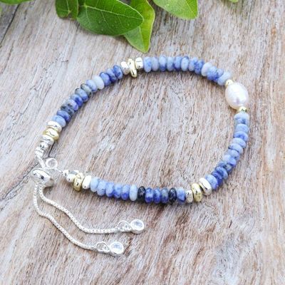 Alternate image for Thai-Made Multi-Gemstone Pearl Beaded Bracelet in Blue Hues Pearl of Truth