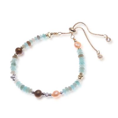 Alternate image for Cool-Palette Adjustable Multi-Gemstone Beaded Pearl Bracelet Aqua Pearl