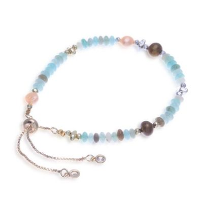 Alternate image for Cool-Palette Adjustable Multi-Gemstone Beaded Pearl Bracelet Aqua Pearl