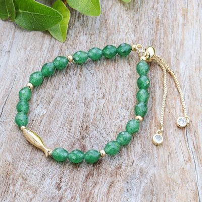 Primary image for Good Fortune Green Quartz Beaded Bracelet with Fish Pendant Fortunate Fish