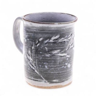 Alternate image for Winter Leaf-Themed Blue Ceramic Mug with Antique Finish Windy Twilight