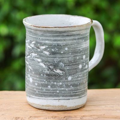 Alternate image for Winter Leaf-Themed Blue Ceramic Mug with Antique Finish Windy Twilight