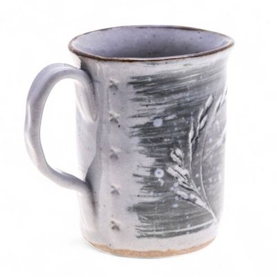 Alternate image for Winter Leaf-Themed Blue Ceramic Mug with Antique Finish Windy Twilight