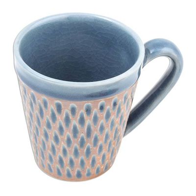 Alternate image for Handcrafted Blue Incised Celadon Ceramic Mug Ginger Blue Honeycomb