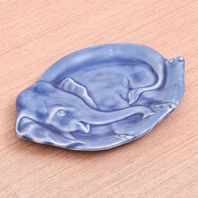 Alternate image for Blue Celadon Elephant-Shaped Plate from Thailand Elephant at Rest in Blue
