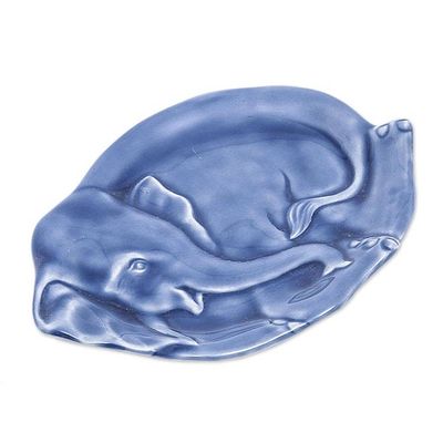 Alternate image for Blue Celadon Elephant-Shaped Plate from Thailand Elephant at Rest in Blue