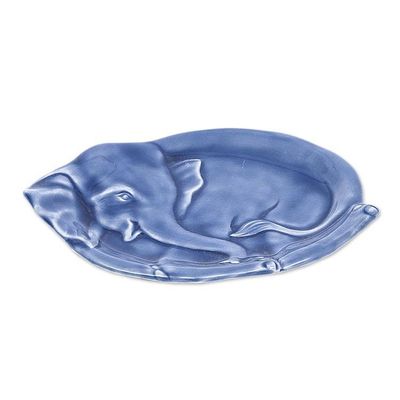 Alternate image for Blue Celadon Elephant-Shaped Plate from Thailand Elephant at Rest in Blue