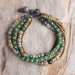 Image for Brass and Agate Multi-Strand Beaded Bracelet from Thailand Summer Earth